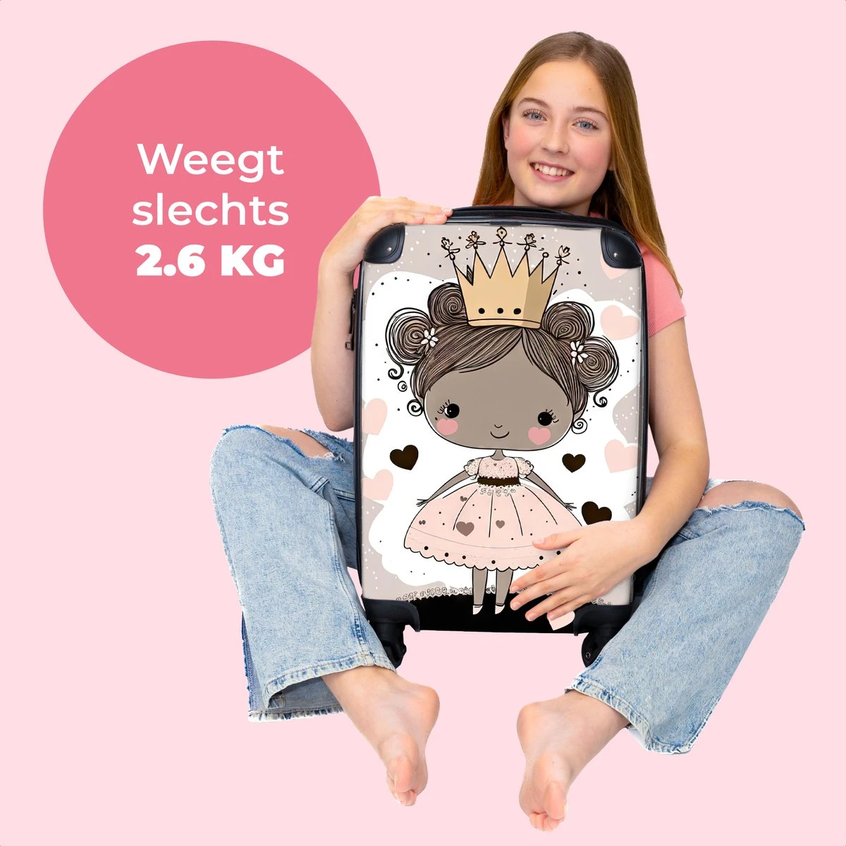 NoBoringSuitcases.com® Kinderkoffer - Trolley Op Wieltjes - Prinses - Hartjes - Kroon - Roze - Meisjes - Koffer Meisje - Past Binnen 55x40x20 Cm En 55x35x25 Cm - Reiskoffer - Fotokoffer 4 NoBoringSuitcases.com® Kinderkoffer - Trolley Op Wieltjes - Prinses - Hartjes - Kroon - Roze - Meisjes - Koffer Meisje - Past Binnen 55x40x20 Cm En 55x35x25 Cm - Reiskoffer - Fotokoffer - Afbeelding 2