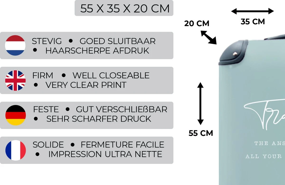 MuchoWow® Koffer - Spreuken - Quotes - The Answer To All Your Problems - Travel - Reizen - Past Binnen 55x40x20 Cm En 55x35x25 Cm - Handbagage - Trolley - Fotokoffer - Cabin Size - Print 5 MuchoWow® Koffer - Spreuken - Quotes - The Answer To All Your Problems - Travel - Reizen - Past Binnen 55x40x20 Cm En 55x35x25 Cm - Handbagage - Trolley - Fotokoffer - Cabin Size - Print - Afbeelding 3