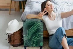 MuchoWow® Koffer - Marmer - Groen - Lijn - Past Binnen 55x40x20 Cm En 55x35x25 Cm - Handbagage - Trolley - Fotokoffer - Cabin Size - Print -Bagageopslag 1200x800 8