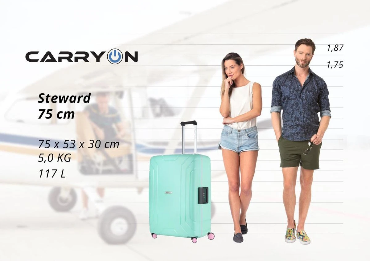 CarryOn Steward TSA Reiskoffer - 75cm Trolley Met Kliksloten - Dubbele Wielen - Mint 14 CarryOn Steward TSA Reiskoffer - 75cm Trolley Met Kliksloten - Dubbele Wielen - Mint - Afbeelding 12