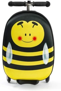 Rolkoffer Trolley Voor Kinderen | Geel | Trolley | Tas Kind | Bagagekoffer | Step Jongen | Vliegtuig Nekkussen | Step Met 3 Wielen | FDBW | Koffer Handbagage - 50 Kilo - Bouncy Box 40x20x25 Cm + Nekkussen Vliegtuig -Bagageopslag 810x1200 2