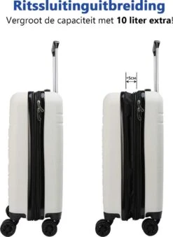 CabinMax Velocity Handbagage Koffer - Uitbreidbaar Trolley 44L - Harde Reiskoffer - 55x40x20/25 Cm - Lichtgewicht - Groot Capaciteit - Wit -Bagageopslag 874x1200 6