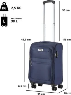 TravelZ Softspinner TSA Kofferset - 2-delig Handbagage + Grote Koffer 77cm - Dubbele Wielen - Blauw -Bagageopslag 893x1200