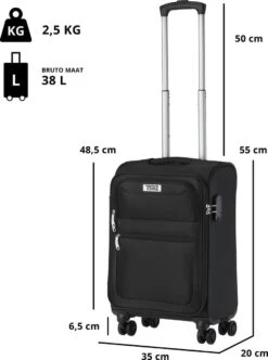 TravelZ Softspinner TSA Kofferset - 2-delig Handbagage + Grote Koffer 77cm - Dubbele Wielen - Zwart -Bagageopslag 894x1200 10