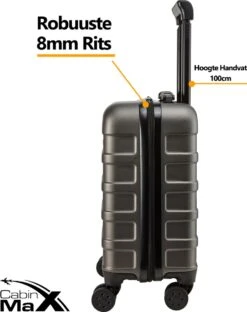 CabinMax Handbagage Koffer - Trolley 30L - Harde Reiskoffer - 45x36x20cm - Lichtgewicht - Groot Capaciteit - Steel Grey -Bagageopslag 949x1200