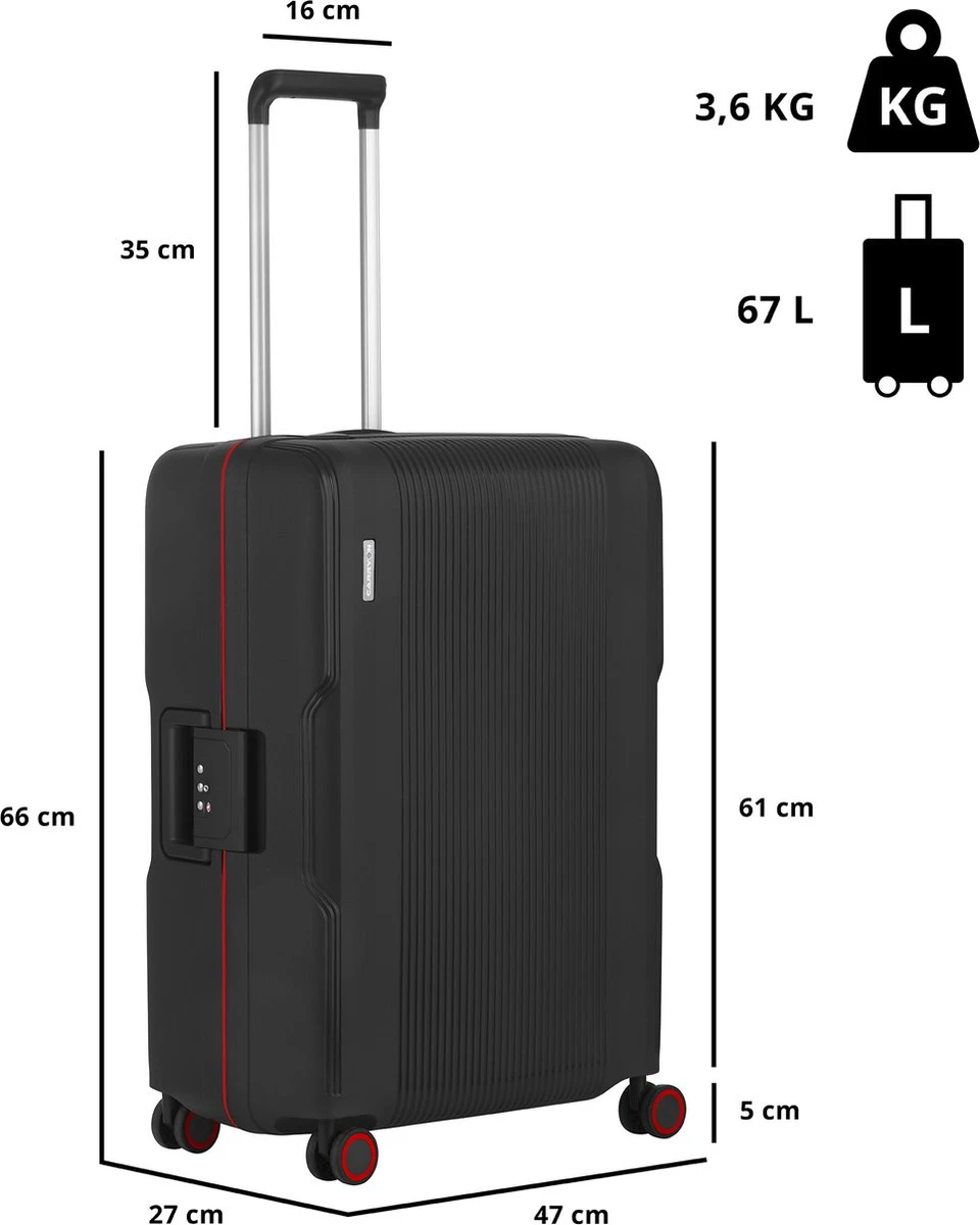 CarryOn Protector Luxe Reiskoffer - Trolley 66cm Met TSA-klikslot En OKOBAN - Ultrasterk - Zwart 4 CarryOn Protector Luxe Reiskoffer - Trolley 66cm Met TSA-klikslot En OKOBAN - Ultrasterk - Zwart - Afbeelding 2