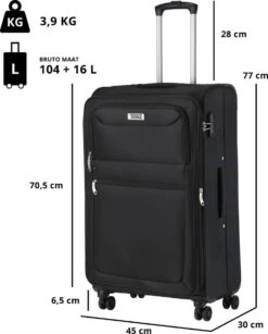 Travelz Softspinner TSA Reiskoffer 77cm - Zachte Reiskoffer Met Expander 104 + 16 Ltr - Zwart -Bagageopslag 965x1200 2