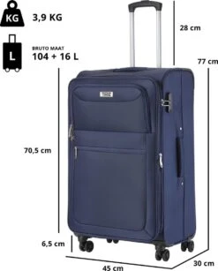 TravelZ Softspinner TSA Kofferset - 3-delige Zachte Trolleyset - Dubbele Wielen En Voorvakken Blauw 17 TravelZ Softspinner TSA Kofferset - 3-delige Zachte Trolleyset - Dubbele Wielen En Voorvakken Blauw -Bagageopslag 965x1200 6