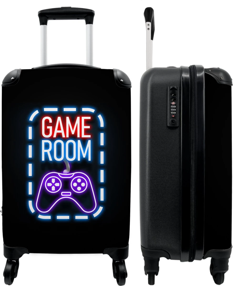 NoBoringSuitcases.com® Koffer - Trolley Op Wieltjes - Neon - Game Room - Tekst - Controller - Zwart - Reiskoffer - Past Binnen 55x40x20 Cm En 55x35x25 Cm - Koffertje - Trolley Handbagage 3 NoBoringSuitcases.com® Koffer - Trolley Op Wieltjes - Neon - Game Room - Tekst - Controller - Zwart - Reiskoffer - Past Binnen 55x40x20 Cm En 55x35x25 Cm - Koffertje - Trolley Handbagage