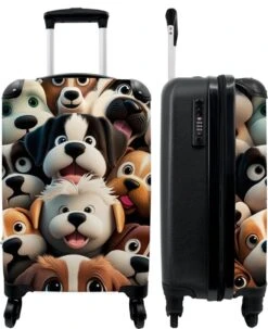 NoBoringSuitcases.com® Koffer - Hond - Dieren - Design - Bruin - Trolley Op Wieltjes - Handbagagekoffer - Past Binnen 55x40x20 Cm En 55x35x25 Cm - Reiskoffers - Fotokoffer