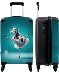 Bagageopslag 7 NoBoringSuitcases.com® Koffer - Koe - Ballet - Rok - Portret - Dieren - Trolley Op Wieltjes - Handbagagekoffer - Past Binnen 55x40x20 Cm En 55x35x25 Cm - Reiskoffer