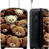 NoBoringSuitcases.com® Koffer - Knuffelbeer - Bruin - Design - Beer - Teddy - Trolley Op Wieltjes - Handbagagekoffer - Past Binnen 55x40x20 Cm En 55x35x25 Cm - Reiskoffers